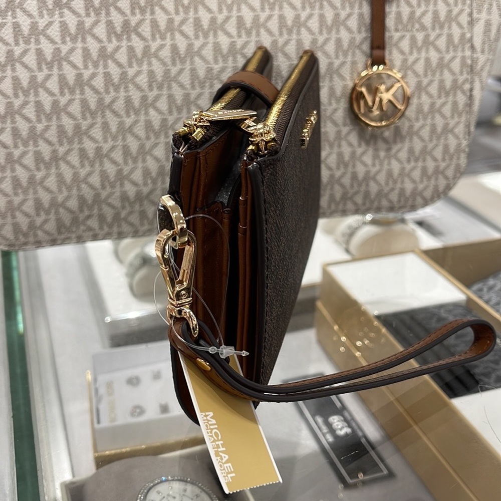Michael Kors Jet Set Travel Large Double-Zip Wristlet-Wallet-PhoneHolder Brown - Picture 6 of 16